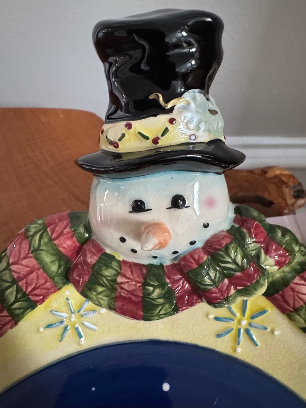 Snowman Ceramic Pie Candy Plate Serving Dish Christmas Holiday - Picture 4 of 5